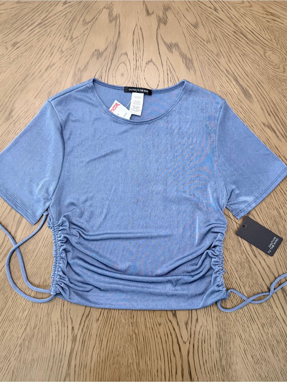 Caution To The Wind Blue Side-Ruched Crop Top